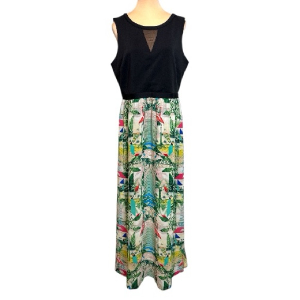 Nicole by Nicole Miller Black Tropical Print Sleeveless Maxi Dress Size 16 Boho